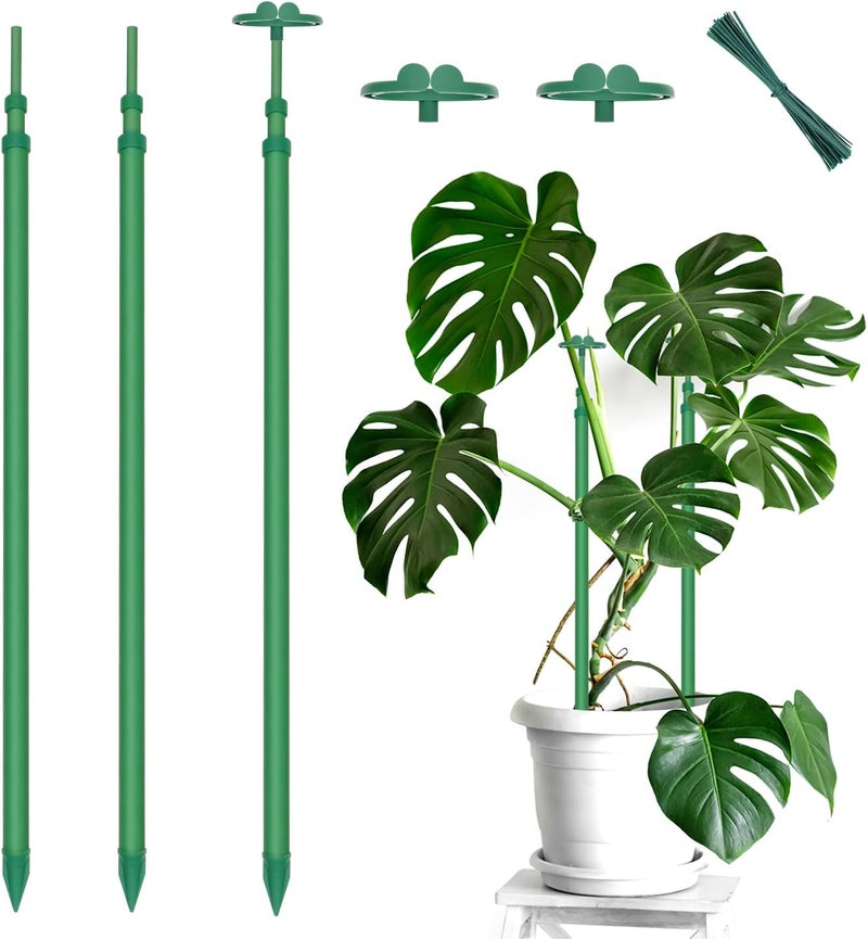 BOVITRO Extendable Plant Stakes, Length Scalable from 17.9IN to 42.3IN Plant Support Stake, Orchid Sticks with Clips for Indoor Outdoor,Garden Stakes for Plant,Tomato,Vegetables,Monstera,Vine - 3Pack - Image 1